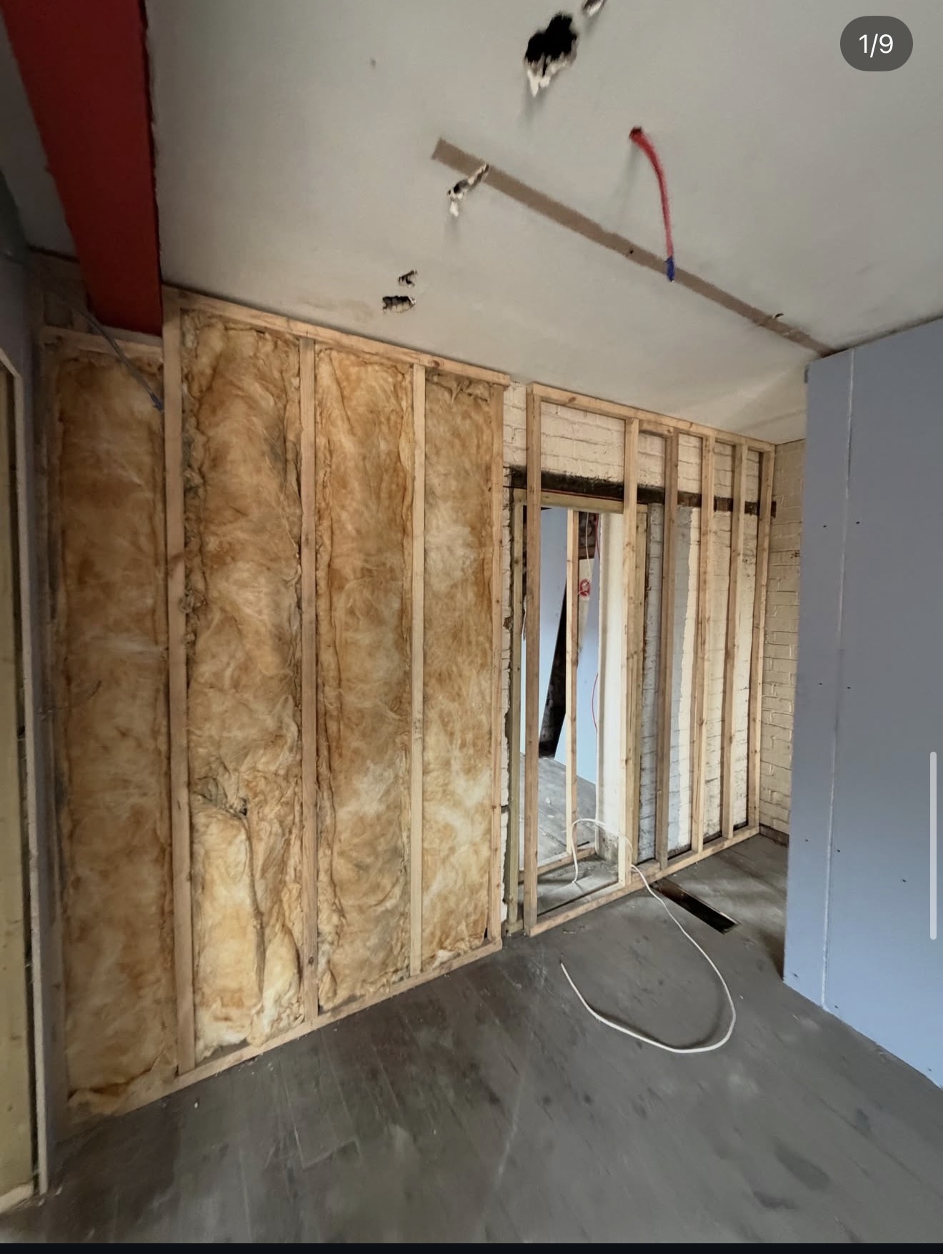 Warehouse HMO conversion showing internal studwork and insulated wall construction